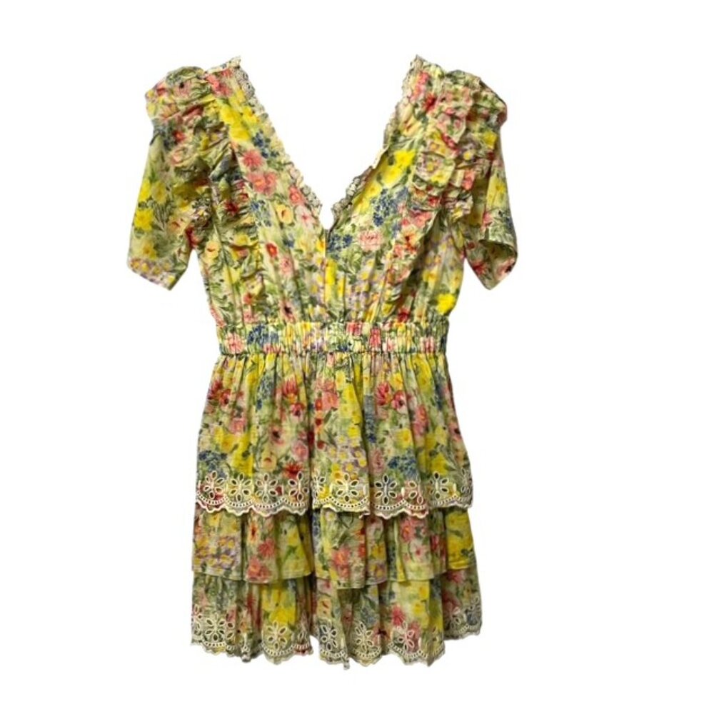 LoveShackFancy Short Sleeve Floral Aldina Mini Dress Rainbow Skies Size Medium - Picture 4 of 16